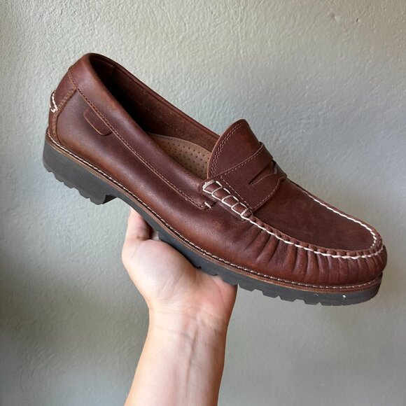 COLE HAAN American Classics Penny Loafer Men\'s 11.5 brown wax finish black sole main image 4